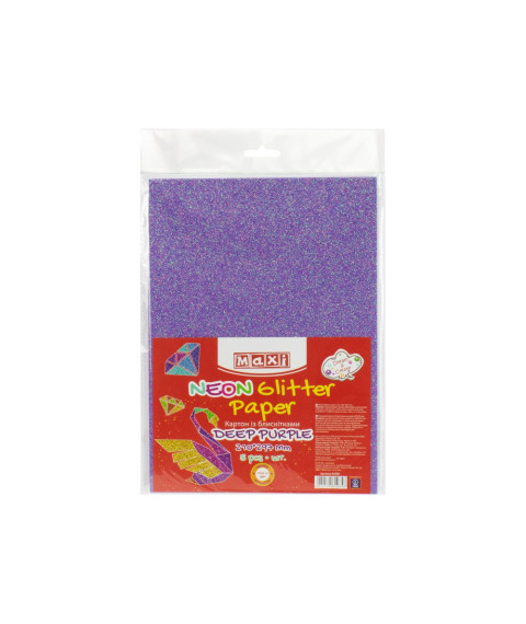 Carton cu sclipici florescent 290gr/m2 A4, 5 buc, Mov